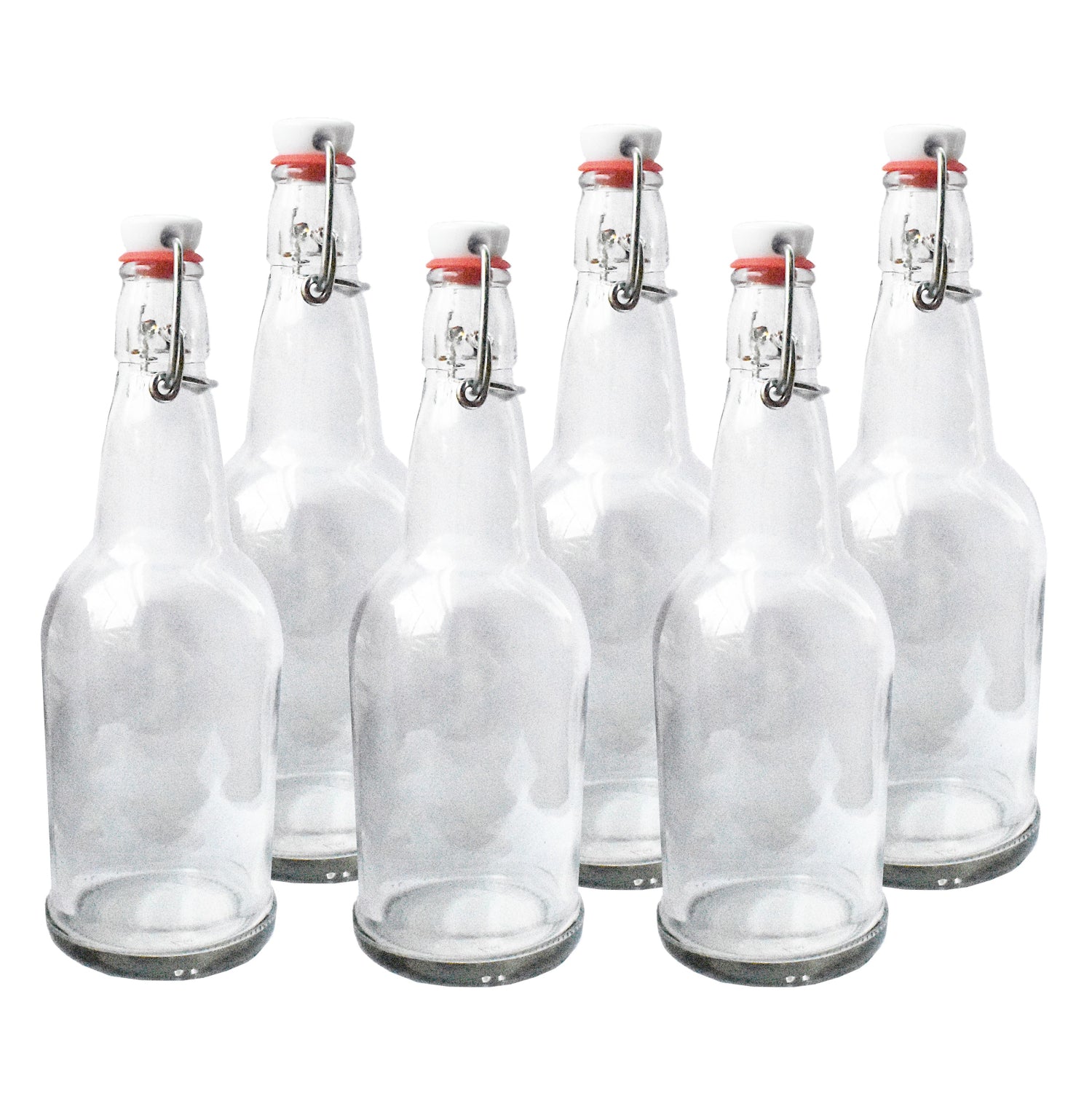 16 oz Clear Flip-Top Bottles, 6-Pack | Bucha Brewers