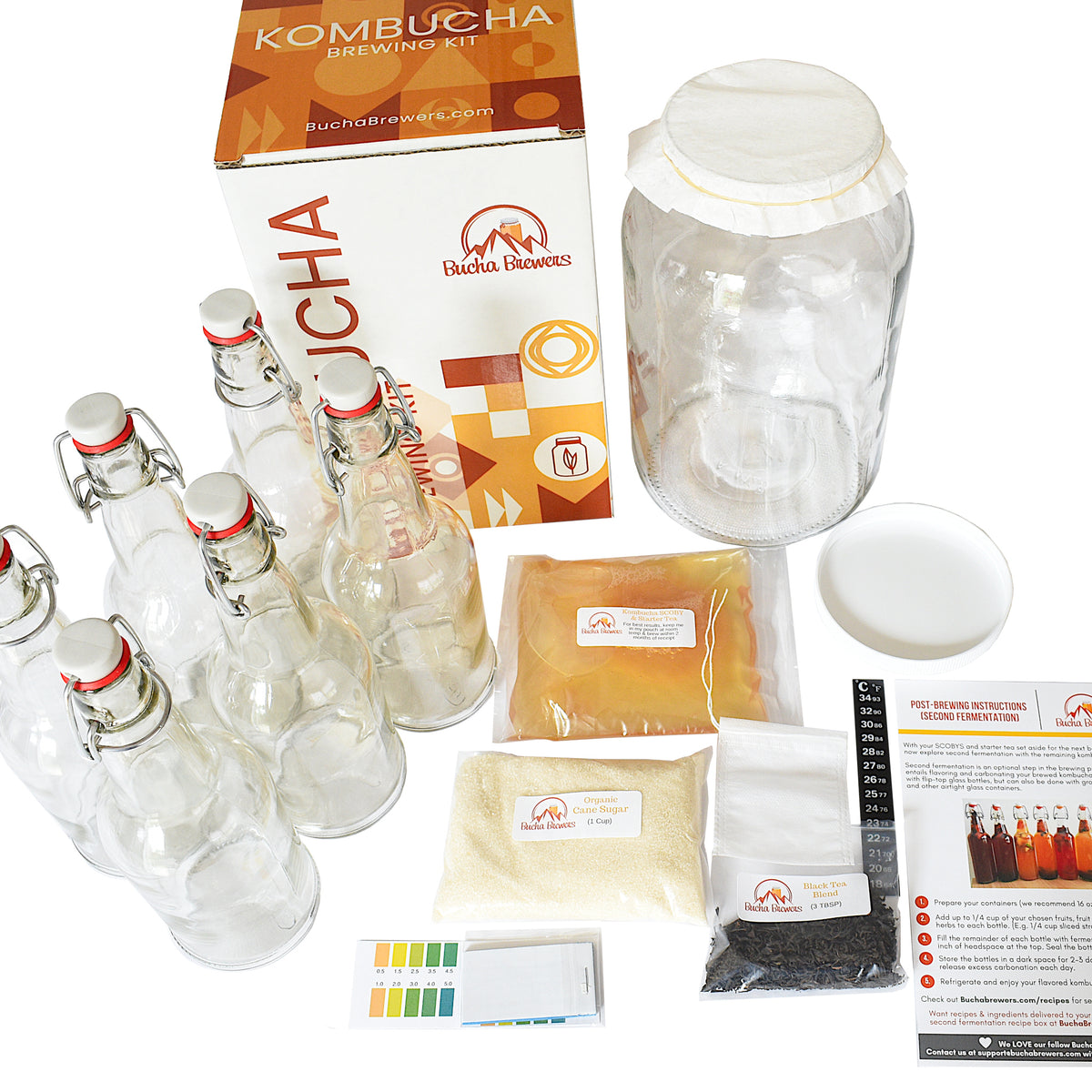 Deluxe Kombucha Kit with Bottles (6-Pack Glass Swing Cap Kombucha Bottles) image 0