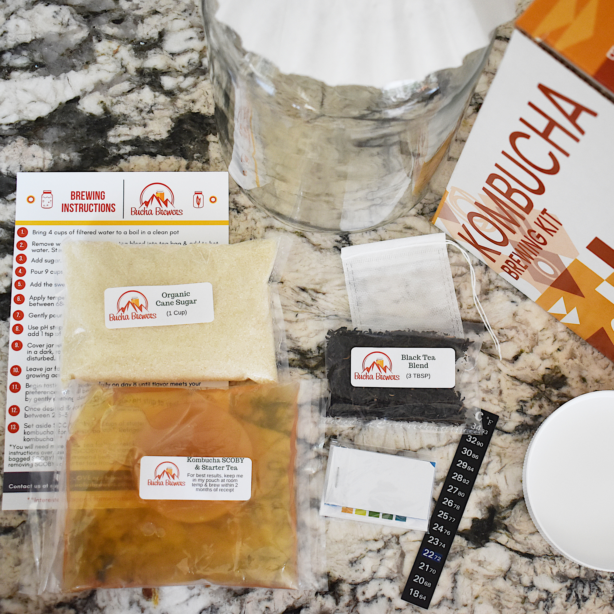 Deluxe Kombucha Kit with Bottles (6-Pack Glass Swing Cap Kombucha