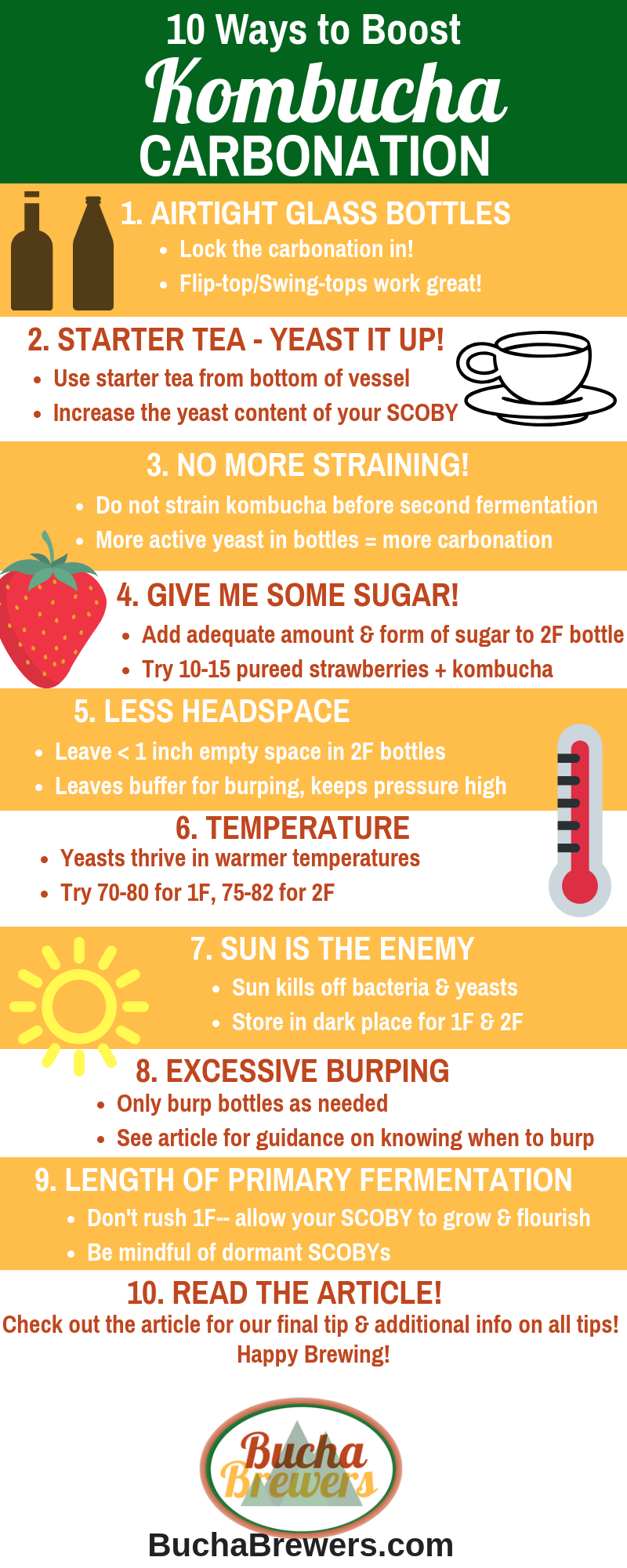 Kombucha Carbonation - 10 Ways to Boost Carbonation Infographic