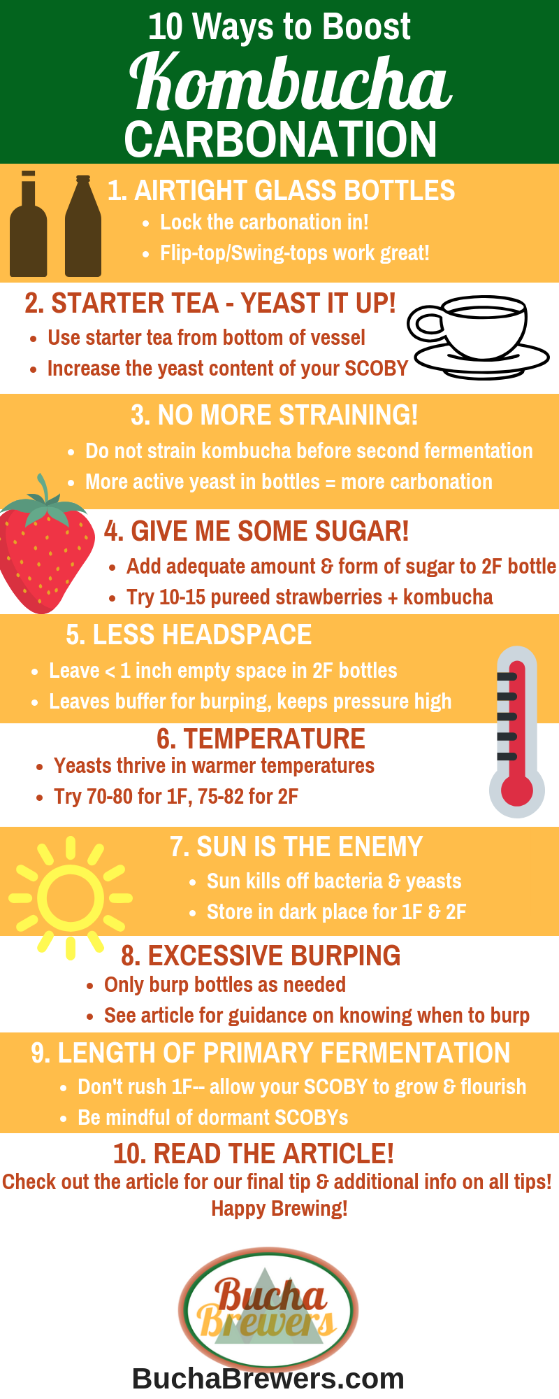 Kombucha Carbonation-10 maneiras de aumentar o infográfico de carbonatação