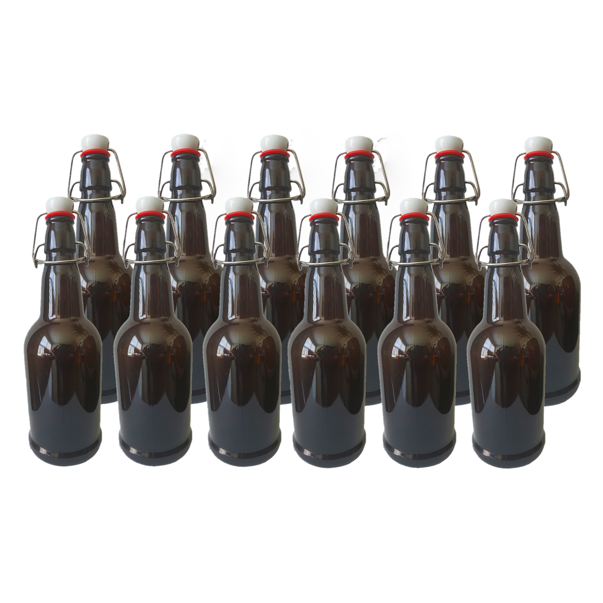 16 oz Glass Swing Top Bottles (12-Pack, Amber)